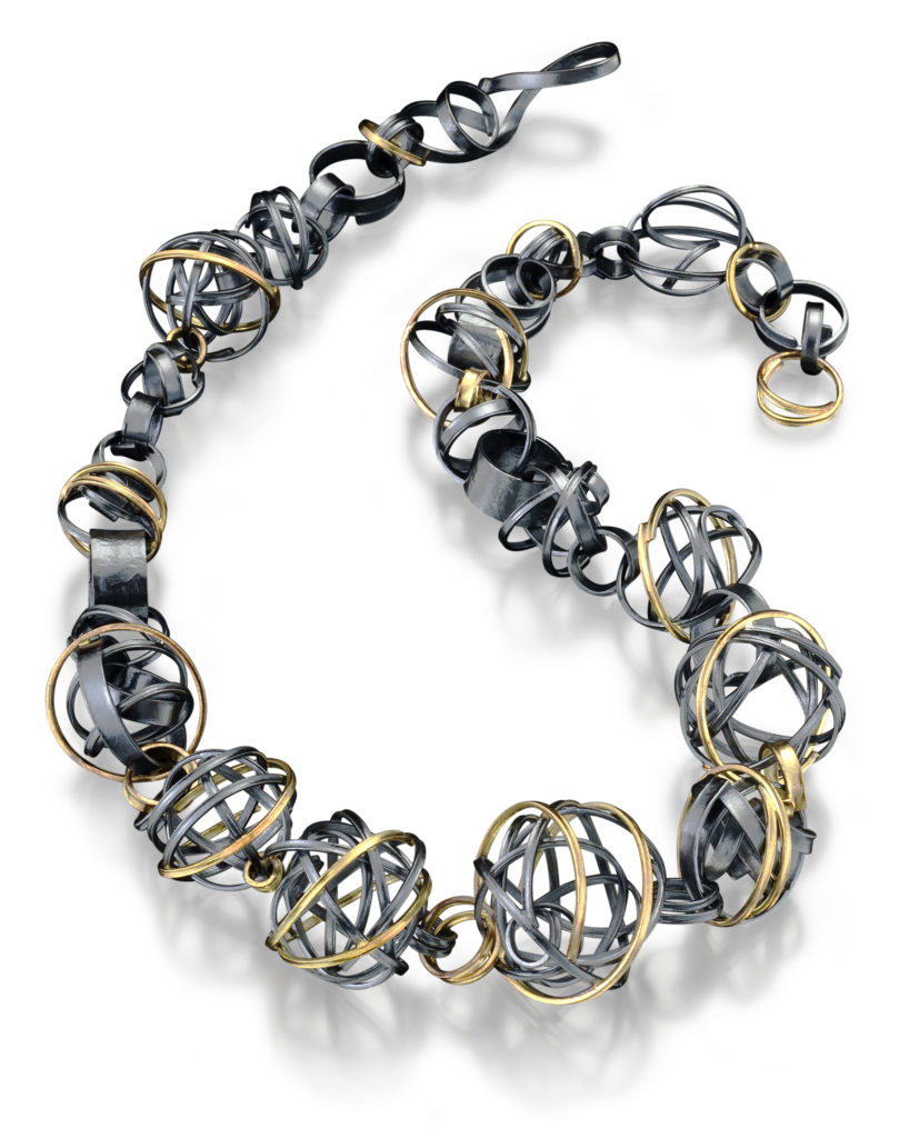 Posillico Isabelle Time Ribbon Necklace Oxidized Sterling Silver And 18K gold 22X1X1 6845